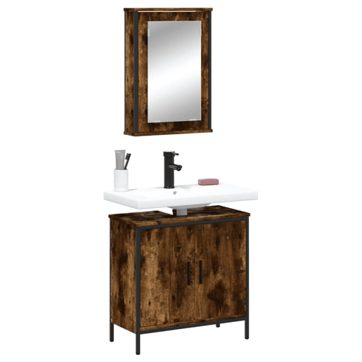 vidaXL 2 pcs conj. móveis casa de banho derivados madeira cor fumado