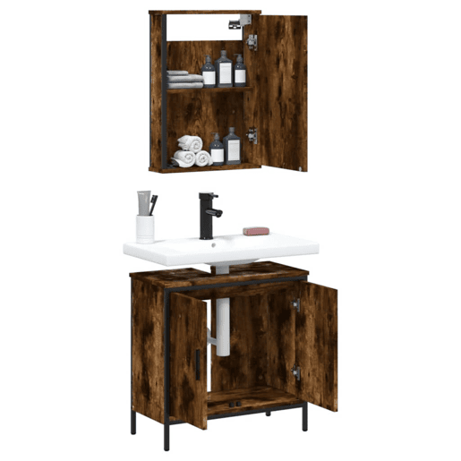 vidaXL 2 pcs conj. móveis casa de banho derivados madeira cor fumado