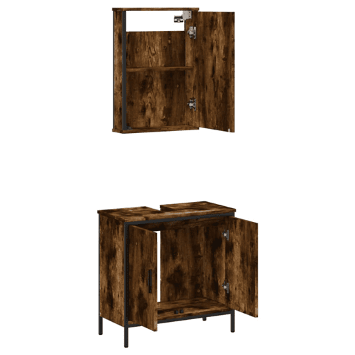 vidaXL 2 pcs conj. móveis casa de banho derivados madeira cor fumado
