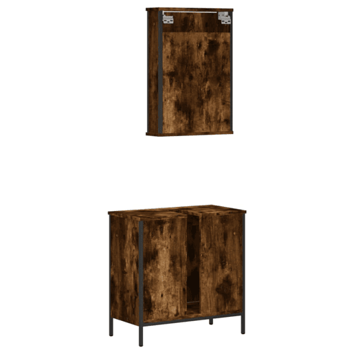vidaXL 2 pcs conj. móveis casa de banho derivados madeira cor fumado