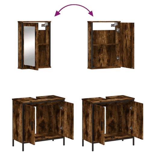 vidaXL 2 pcs conj. móveis casa de banho derivados madeira cor fumado