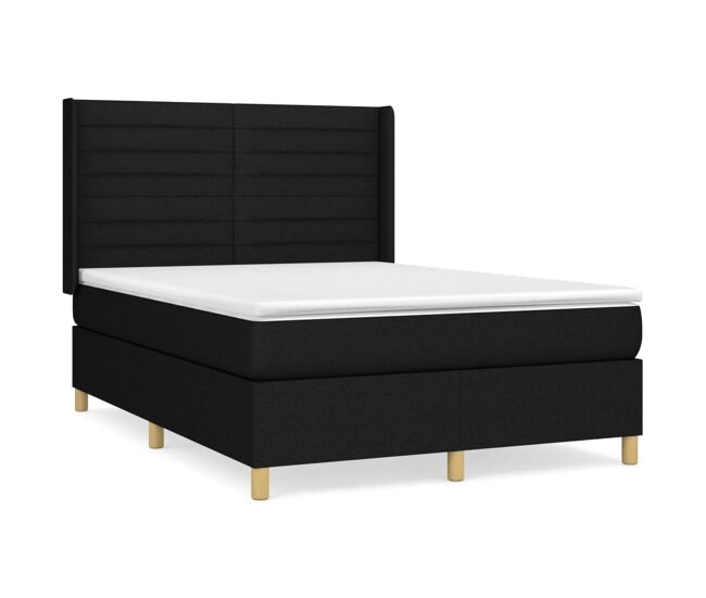 Cama box spring con colchón tela negro 140x190 cm rayas horizontales