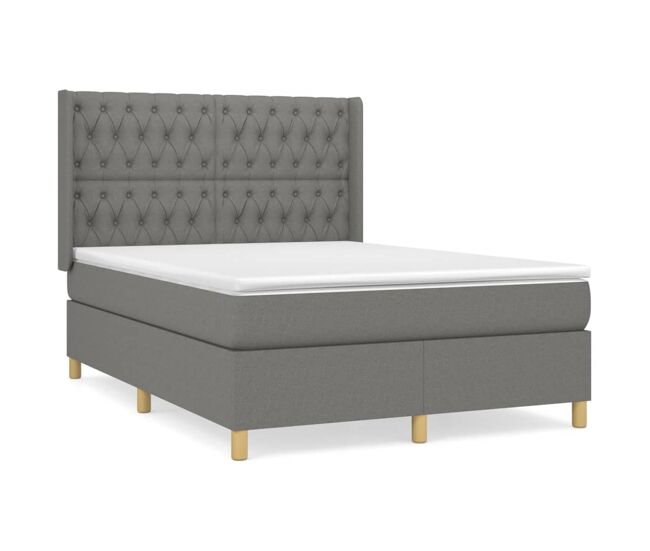Cama box spring con colchón tela gris oscuro 140x190 cm diseño de botones