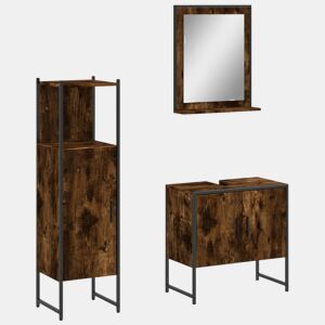 vidaXL 3 pcs conjunto móveis WC derivados de madeira carvalho fumado