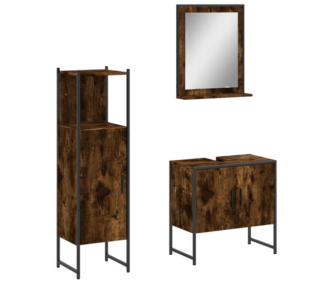 Vidaxl set de muebles baño 3 pzas madera contrachapada roble ahumado