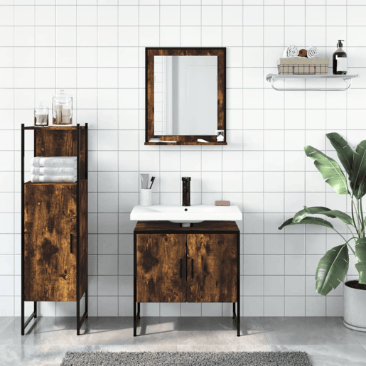 vidaXL 3 pcs conjunto móveis WC derivados de madeira carvalho fumado