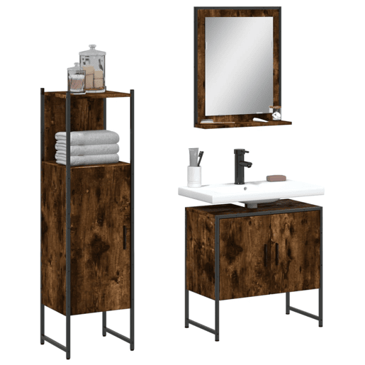 vidaXL 3 pcs conjunto móveis WC derivados de madeira carvalho fumado