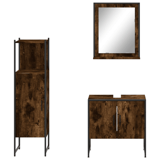 vidaXL 3 pcs conjunto móveis WC derivados de madeira carvalho fumado