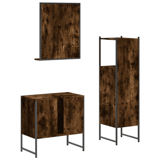 vidaXL 3 pcs conjunto móveis WC derivados de madeira carvalho fumado