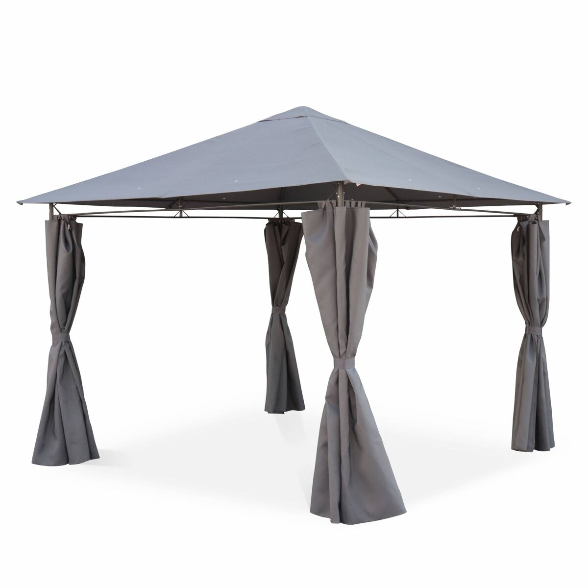 Gazebo de jardín con cortinas 3x3m gris - 299x299x262 cm