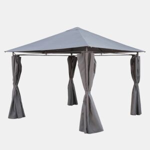 Pérgola de 3x3m com cortinas, Elusa, Cinza, 299x299x262 cm