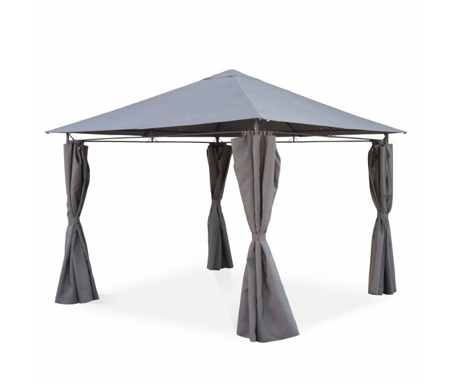 Gazebo de jardín con cortinas 3x3m gris - 299x299x262 cm