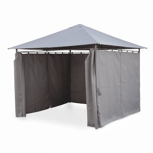 Pérgola de 3x3m com cortinas, Elusa, Cinza, 299x299x262 cm
