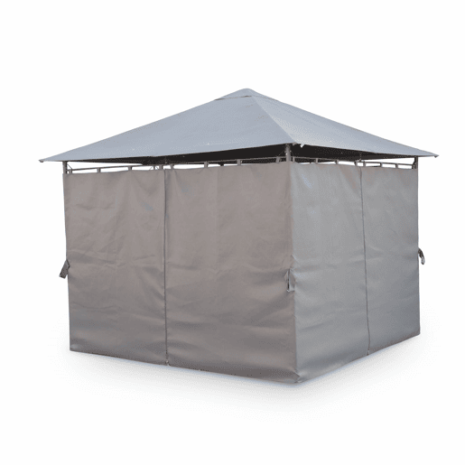 Pérgola de 3x3m com cortinas, Elusa, Cinza, 299x299x262 cm