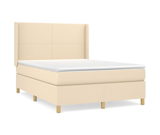 Cama box spring con colchón tela color crema 140x200 cm diseño plano