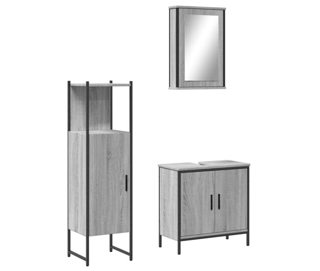Vidaxl set de muebles de baño 3 pzas madera contrachapada gris sonoma