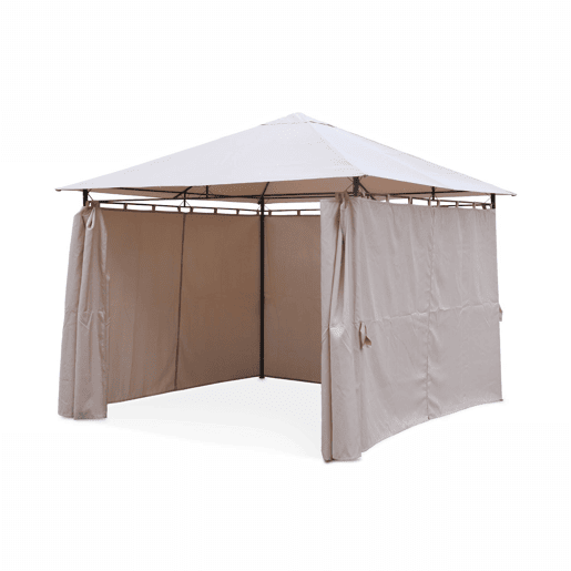 Pérgola de 3x3m com cortinas, Elusa, Beige, 299x299x262 cm