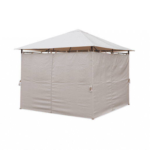 Pérgola de 3x3m com cortinas, Elusa, Beige, 299x299x262 cm