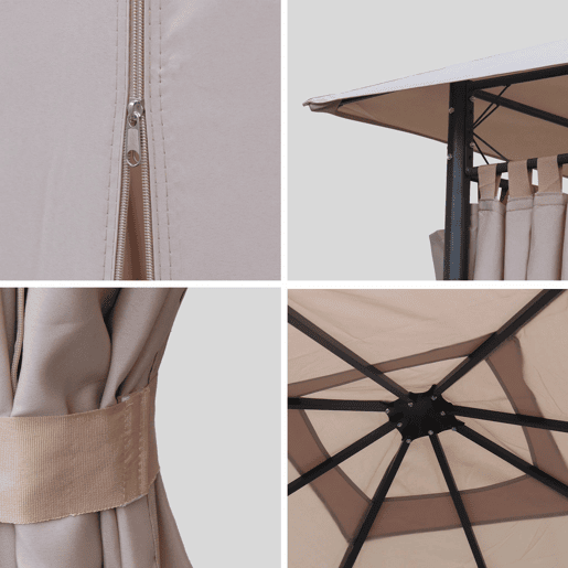 Pérgola de 3x3m com cortinas, Elusa, Beige, 299x299x262 cm