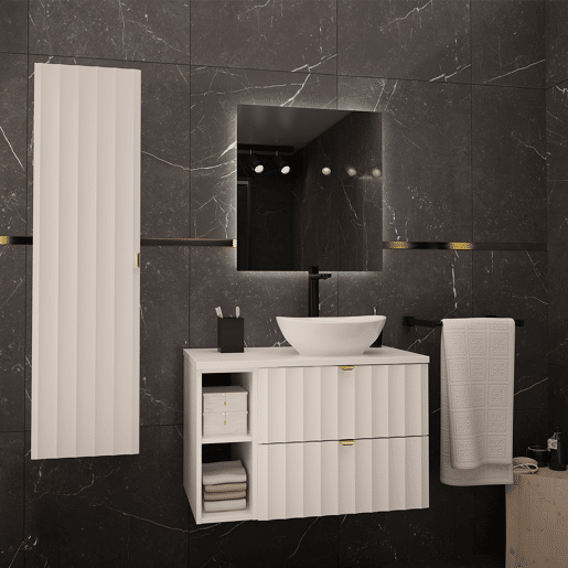 Lavatório individual 80cm 2 nichos Lexa White