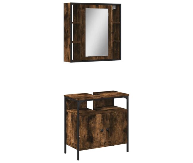 Vidaxl set de muebles baño 2 pzas madera contrachapada roble ahumado