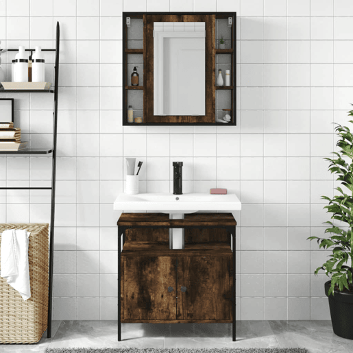 vidaXL 2 pcs conj. móveis casa de banho derivados madeira cor fumado