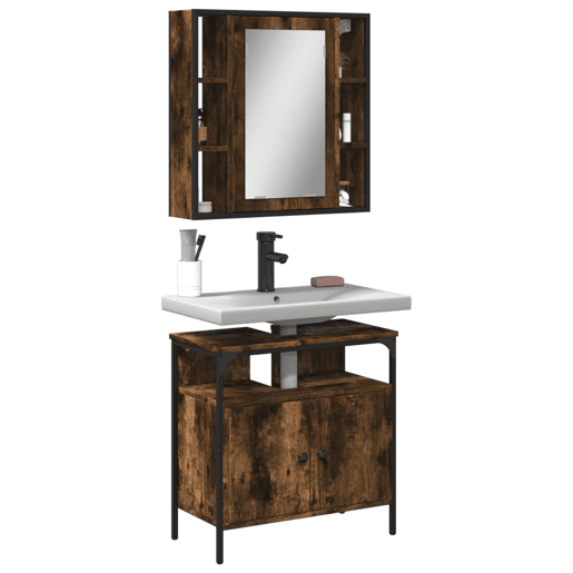 vidaXL 2 pcs conj. móveis casa de banho derivados madeira cor fumado