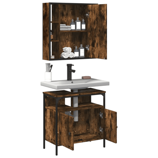 vidaXL 2 pcs conj. móveis casa de banho derivados madeira cor fumado