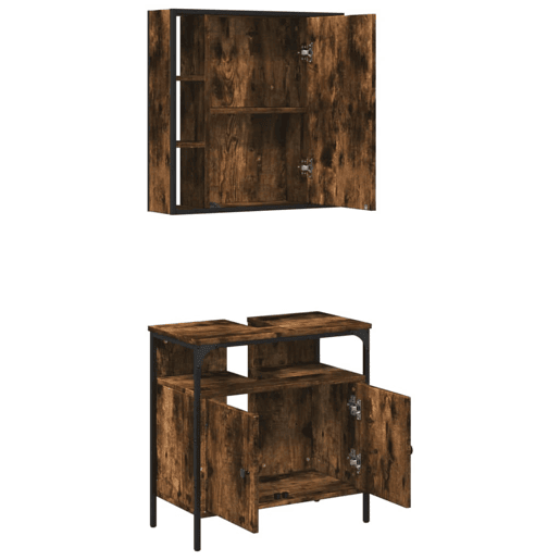 vidaXL 2 pcs conj. móveis casa de banho derivados madeira cor fumado