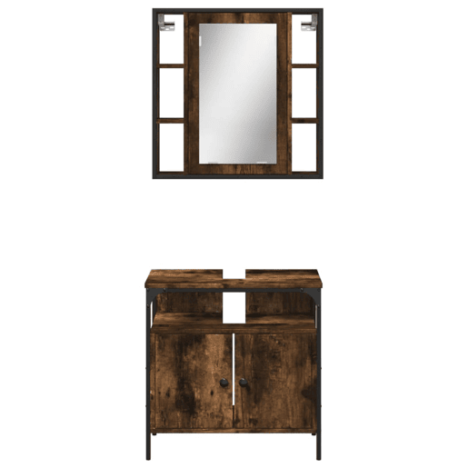vidaXL 2 pcs conj. móveis casa de banho derivados madeira cor fumado