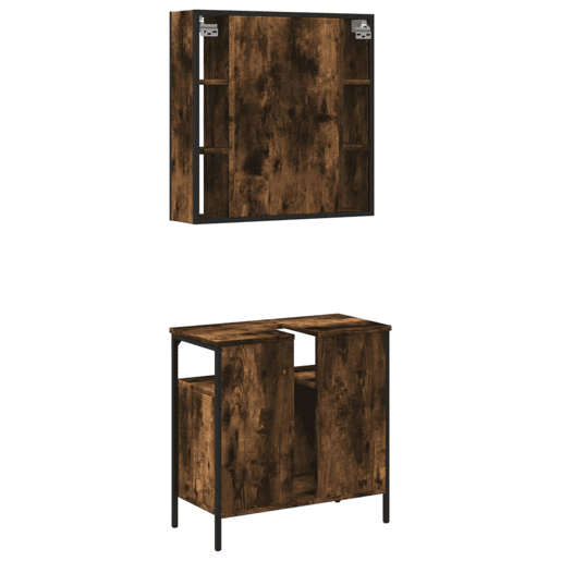 vidaXL 2 pcs conj. móveis casa de banho derivados madeira cor fumado