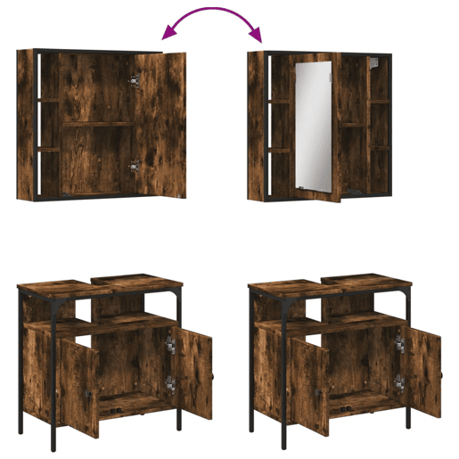 vidaXL 2 pcs conj. móveis casa de banho derivados madeira cor fumado