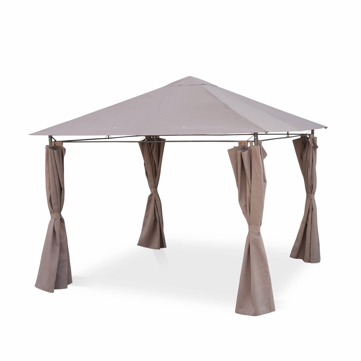 Gazebo de jardín con cortinas 3x3m pardo - 299x299x262 cm