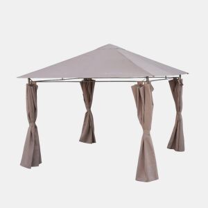 Pérgola de 3x3m com cortinas, Elusa, Taupe, 299x299x262 cm