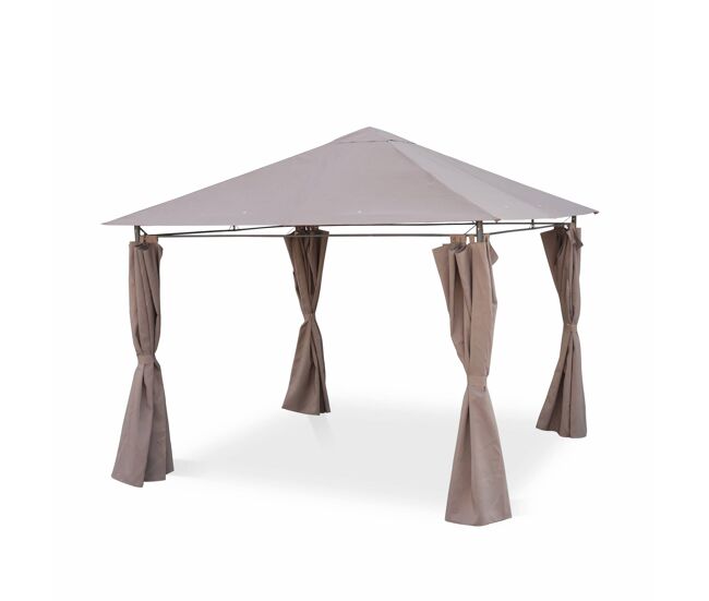 Gazebo de jardín con cortinas 3x3m pardo - 299x299x262 cm