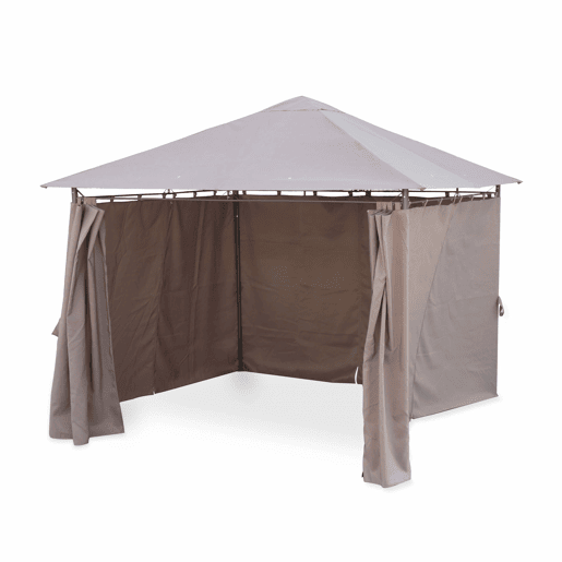 Pérgola de 3x3m com cortinas, Elusa, Taupe, 299x299x262 cm