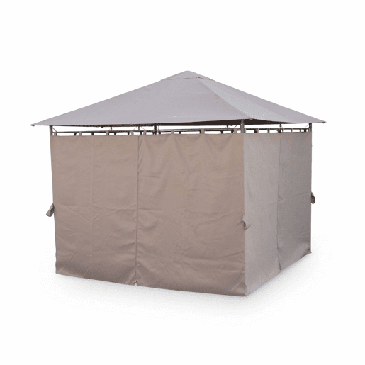 Pérgola de 3x3m com cortinas, Elusa, Taupe, 299x299x262 cm