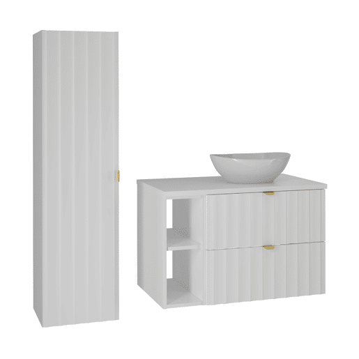 Conjunto móvel lavatório individual 80cm 2 nichos e coluna Lexa Branco