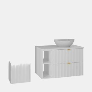 Conjunto móvel lavatório individual 80cm 2 nichos e coluna Lexa Branco