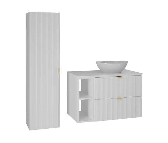 Conjunto de muebles con lavabo individual 80cm 2 compartimientos y columna lexa blanco
