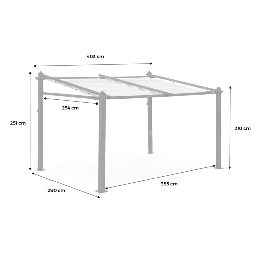 3x4m pérgola de alumínio de com cobertura deslizante, Murum, Cinza, 355x290x251 cm