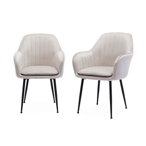 Cadeirãos de veludo com pernas de metal, set de 2, Shella veludo, Branco, 57x59x84.5 cm
