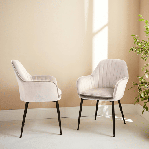Cadeirãos de veludo com pernas de metal, set de 2, Shella veludo, Branco, 57x59x84.5 cm
