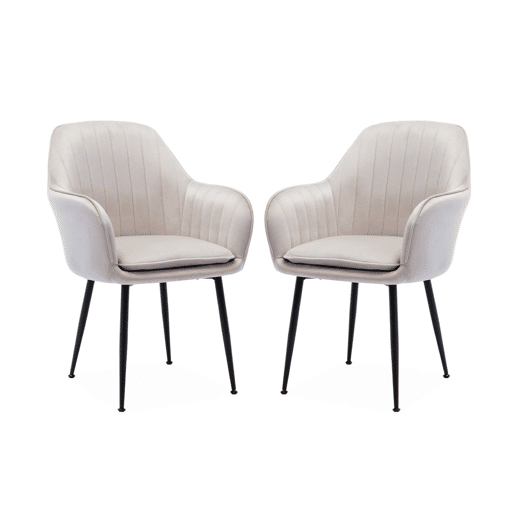Cadeirãos de veludo com pernas de metal, set de 2, Shella veludo, Branco, 57x59x84.5 cm