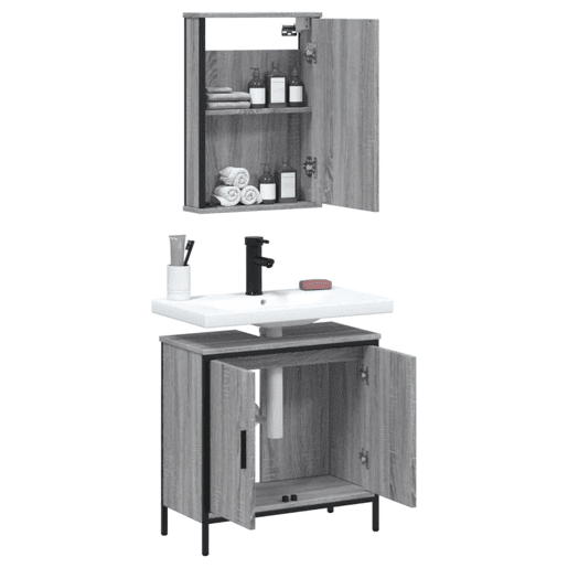 vidaXL 2 pcs conjunto móveis WC derivados de madeira sonoma cinza vidaXL 2 pcs conjunto móveis WC derivados de madeira sonoma cinza