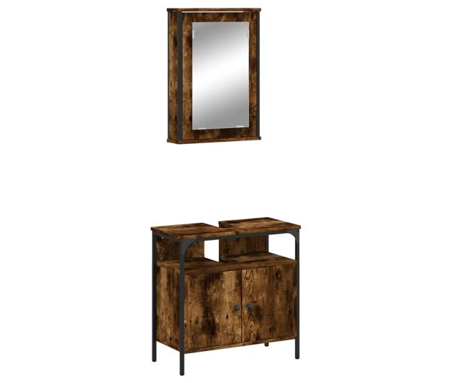 Vidaxl set de muebles baño 2 pzas madera contrachapada roble ahumado