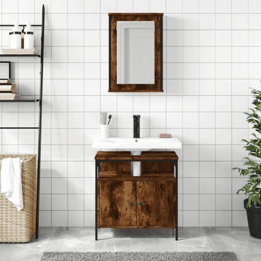 vidaXL 2 pcs conj. móveis casa de banho derivados madeira cor fumado