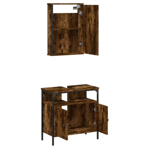 vidaXL 2 pcs conj. móveis casa de banho derivados madeira cor fumado