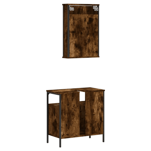 vidaXL 2 pcs conj. móveis casa de banho derivados madeira cor fumado