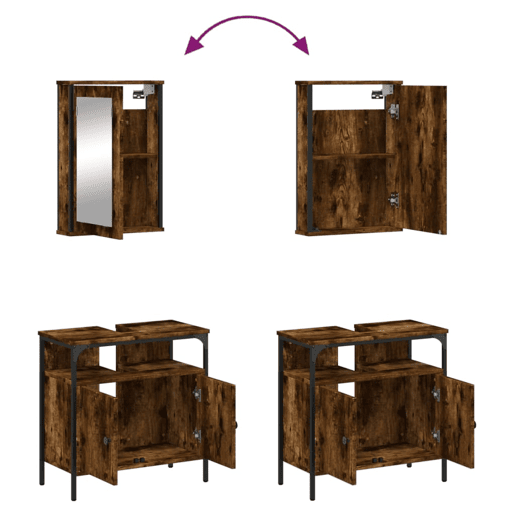 vidaXL 2 pcs conj. móveis casa de banho derivados madeira cor fumado